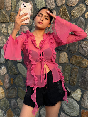 TANDUL Women Exquisite Pink Frill Top