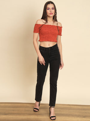 MAZIE  Casual Off Shoulder Sleeve Solid Women Maroon Top
