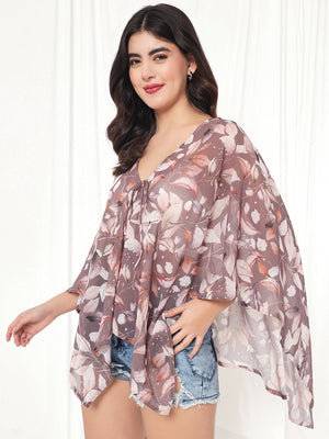 TANDUL  Women Kimono Style 3/4th Sleeve Brown Shrug