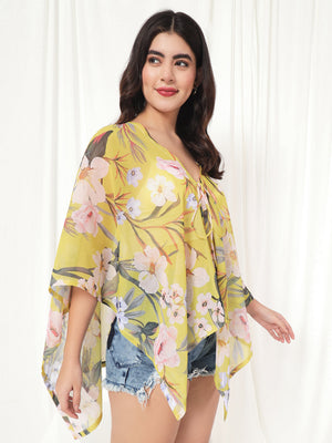 TANDUL  Women Kimono Style 3/4th Sleeve Yellow Shrug