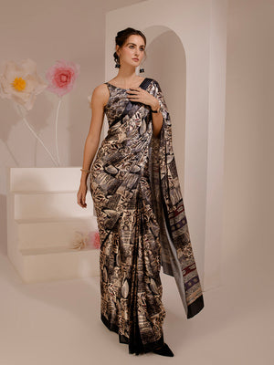 ELTIRE Exquisite Printed Bollywood Style Satin Saree