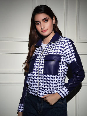 TANDUL  Women Houndstooth Fleece Jacket