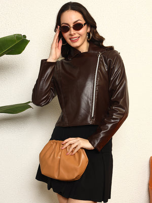 TANDUL Women Stunning Brown Leather Jacket