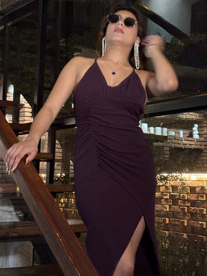 TANDUL Women Stunning Wine Color Dress