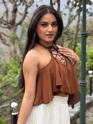 TANDUL Women Stunning Front Detailed Brown Top