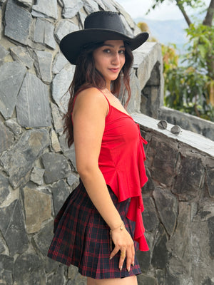 TANDUL Women Elegant Ruffled Red Top