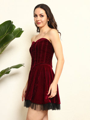 TANDUL Women Elegant Maroon Color Velvet Co-ord Set