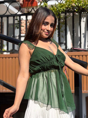 TANDUL Women Stunning Green Georgette Top