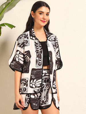 TANDUL Women Stylish Black and Beige Printed co-ord set