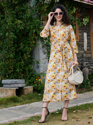 TANDUL Women Yellow Floral Printed Dress