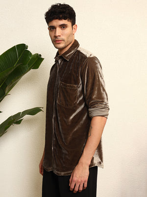 TANDUL Mens's Alluring Grey Velvet Shirt