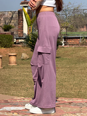 TANDUL Women Baggy Fit Purple Rib Trousers