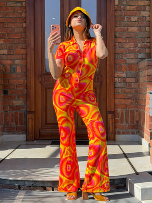 TANDUL Women Vibrant Orange and Yellow Tie-Dye Jumpsuit