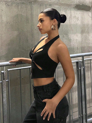 TANDUL  Casual Sleeveless Solid Women Black Top