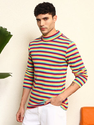TANDUL Men's Vibrant Striped Highneck