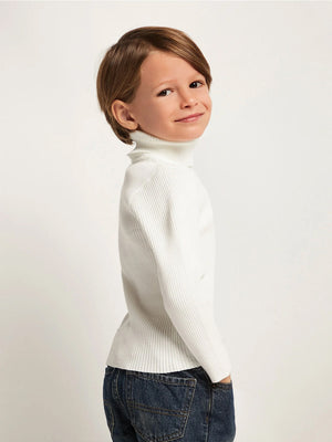 TANDUL Solid High Neck White Sweater