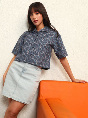 TANDUL Women Printed Blue Shirt