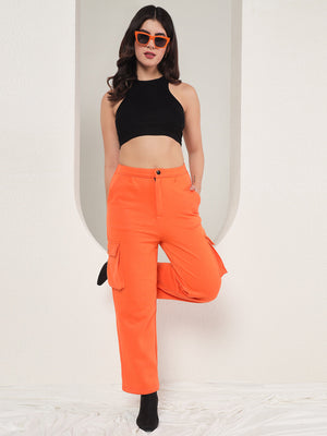 TANDUL  Women Regular Fit Orange Lycra Blend Trousers