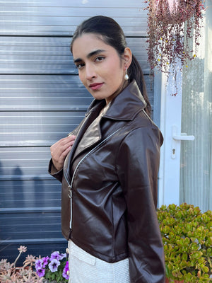 TANDUL Women Stunning Brown Leather Jacket