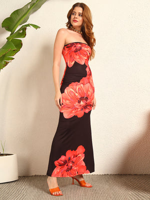 TANDUL Women Stunning Black and Red Floral Printed Dress