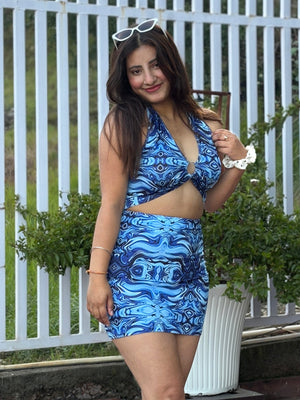 TANDUL Women Stunning Blue and Black Printed Co-ord Set