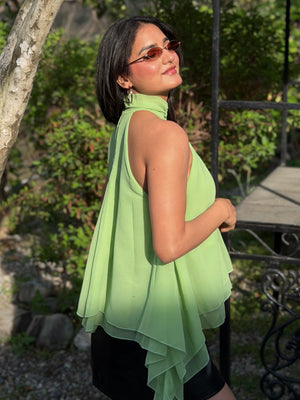 TANDUL Women Elegant Green Georgette Top