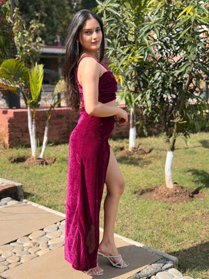 TANDUL Women Wine Color Velvet Co-ord Set