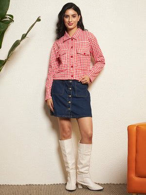 TANDUL Women Classic Red and White Checkered Jacket