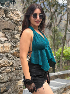 TANDUL Women Vibrant Glittered Green Bralet Top