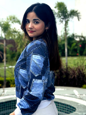 TANDUL Women Denim Patterned Jacket