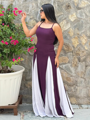 TANDUL Women Purple and White Long Flared Dress
