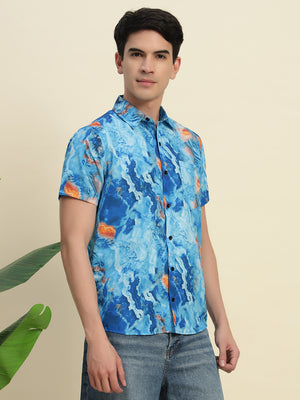 TANDUL Men's  Stylish Blue Printed Shirt