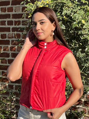 TANDUL Women Red Sleeveless Puffer Jacket