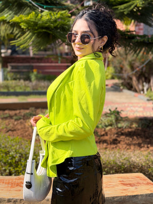 TANDUL Women Neon Green Solid Blazer