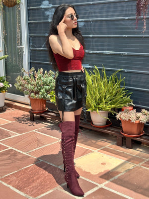 TANDUL Women Maroon Glitter Crop Top