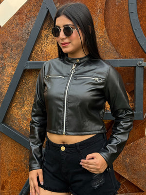 TANDUL Women Sleek Black Leather Jacket