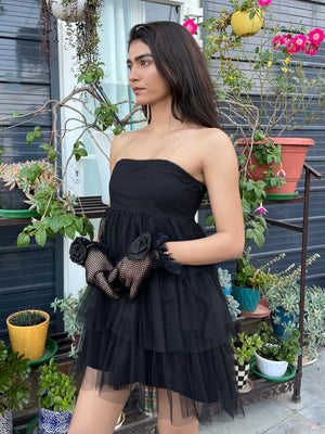 TANDUL Women Stunning Black Net Dress