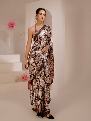 ELTIRE Exquisite Printed Satin Saree