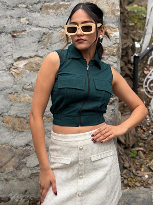 TANDUL Women Chic Dark Green Top