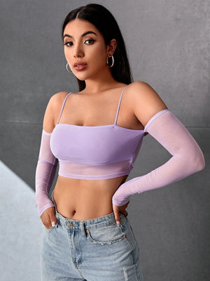 TANDUL  Casual Cold Shoulder Sleeves Solid Women Purple Top