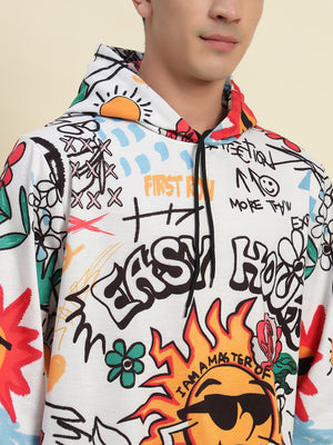 TANDUL Stylish Printed White Men's Hoodie
