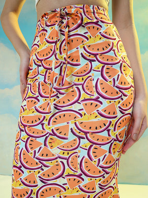 TANDUL  Women Printed Flared Orange Skirt