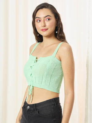 TANDUL  Casual Sleeveless Solid Women Light Green Top