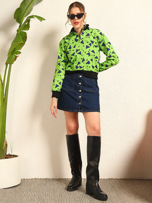 TANDUL Women Striking Neon Green and Black Sweatshirt