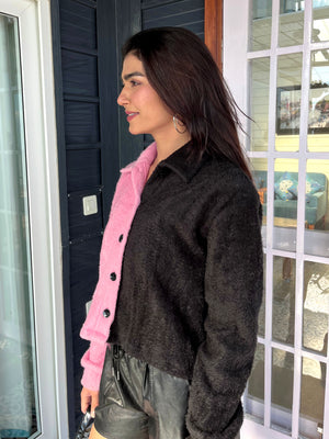 TANDUL Women Stylish Pink and Black Fur Jacket