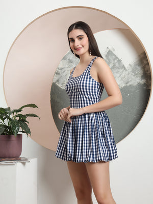 TANDUL Classic Check Printed Bubble Hem Dress