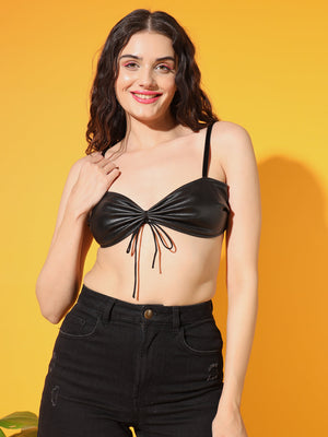 TANDUL  Casual Sleeveless Solid Women Black Top