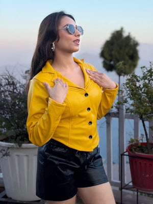 TANDUL Women Stunning Yellow Leather Jacket