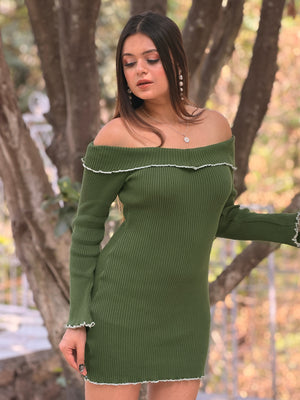 TANDUL Women Exquisite Green Knitted Dress