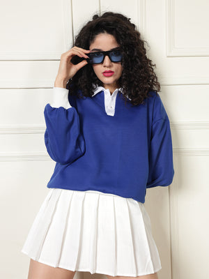 TANDUL Women Blue Oversized Sweatshirt